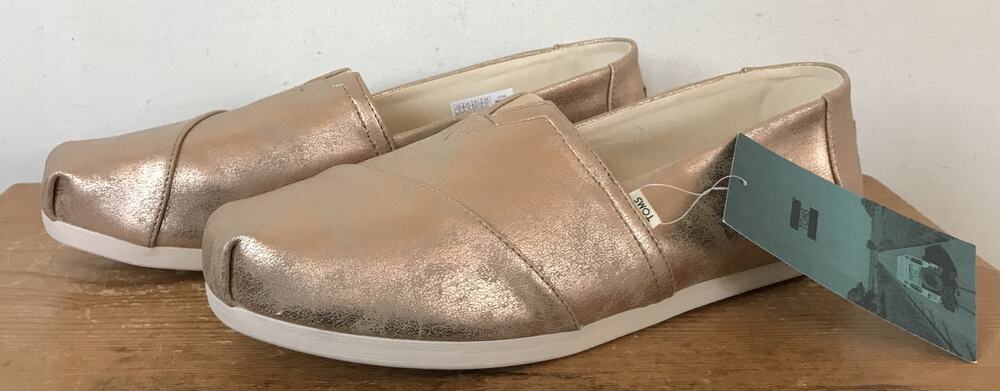 NEW Toms Classic Champagne Synthetic Shimmer Metallic Rose Shoes 12 VEGAN 43.5